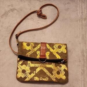 Mona B dusty brown/ gold Canvas adjustable strap fold over purse ~ clasp